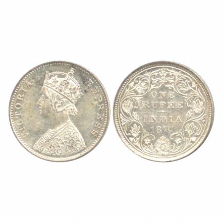 Victoria Empress, Silver Rupee, 1877, Bombay Mint, A2/II/dot. (Pr. 149) UNC, Scarce.
