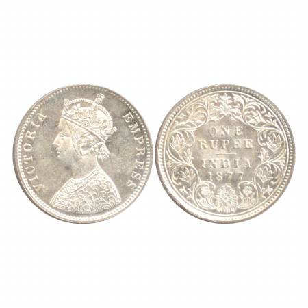 Victoria Empress, Silver Rupee, 1877, Bombay Mint, A3/I/dot, planchet flaw on reverse othe