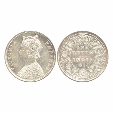 Victoria Empress, Silver Rupee, 1877, Bombay Mint, A3/II/dot. Unlisted. UNC, Rare.
