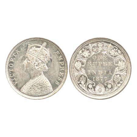 Victoria Empress, Silver Rupee, 1877, Bombay Mint, A3/II (i)/dot. Unlisted. UNC, Scarce.