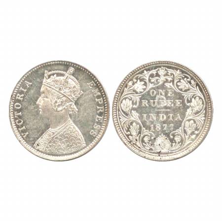 Victoria Empress, Silver Rupee, 1877, Bombay Mint, A3/II (i)/dot. Unlisted. UNC, Scarce.