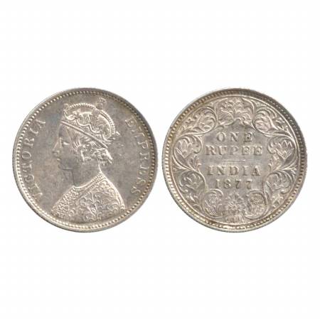 Victoria Empress, Silver Rupee, 1877, Bombay Mint, A6/I/dot. Unlisted. Very Fine +, Rare.