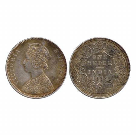 Victoria Empress, Silver Rupee, 1884, Bombay Mint, A3/II/'B' raised (Bottom). (Pr. 166) Ab