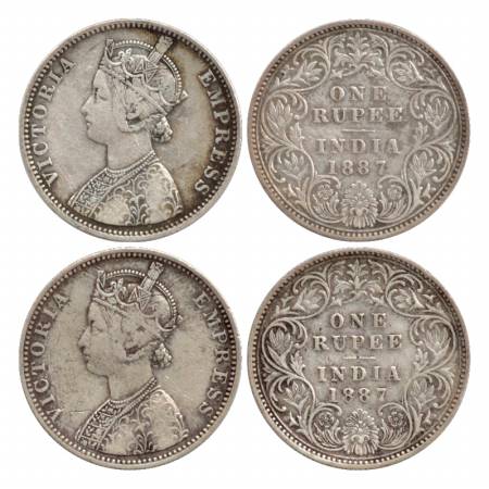 Victoria Empress, Silver Rupee (2), 1887, Bombay Mint, C2/I/'B' incused, normal 'B'. (Pr. 