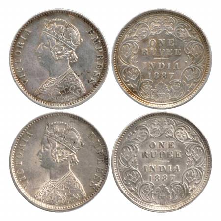 Victoria Empress, Silver Rupee (2), 1887, Calcutta Mint, C3/I/'C' incused. (Pr. 128) (2 Co