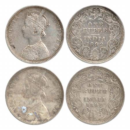 Victoria Empress, Silver Rupee (2), 1892, Bombay Mint, C2/I/'B' raised, small 'B' and big 