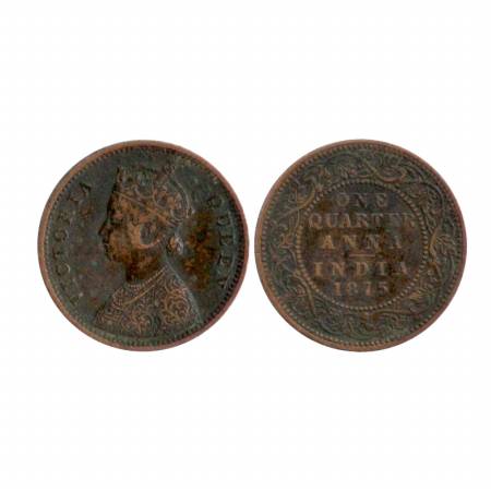 Victoria Queen, Copper 1/4 Anna, 1875, Bombay Mint, bust A, Rev type I. (Pr. 635) Very Fin