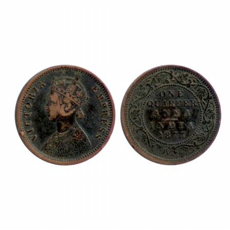 Victoria Empress, Copper 1/4 Anna, 1877, Bombay Mint, bust B, Rev type I. (Pr. 637) Very F