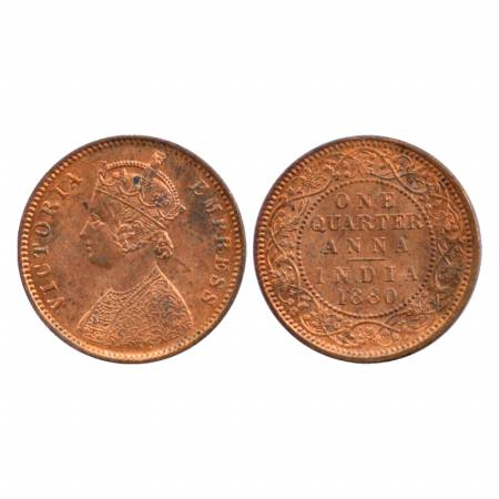 Victoria Empress, Copper ¼ Anna, 1880, Calcutta Mint. Rev: II, 'C' incused. (Pr. 614) UNC 