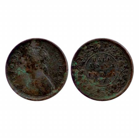 Victoria Queen, Copper ½ Anna, 1875, Calcutta Mint, bust 'B'. Very Rare. (Pr. 583) About V