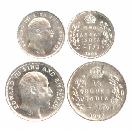 Edward VII, Silver (2), Two Annas and ¼ Rupee, 1906, Calcutta Mint. (Pr. 559, 435) (2 Coin