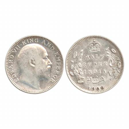 Edward VII, Silver ½ Rupee, 1909, Calcutta Mint. (Pr. 313) Extremely Fine, Rare.