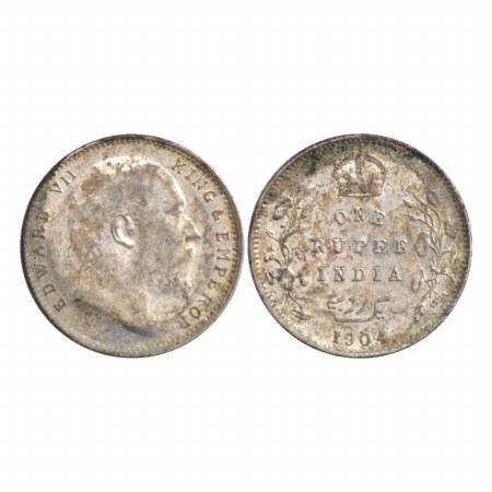 Edward VII, Silver Rupee, 1904, Calcutta Mint, urdu error 3 diamonds. Very Fine +, Very Ra