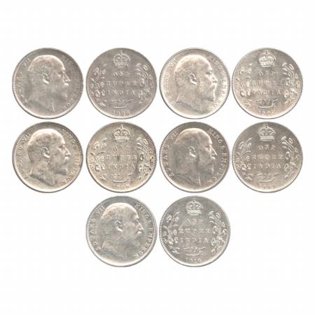Edward VII, Silver Rupee (5), Bombay Mint, 1906, 1907, 1908, 1909 and 1910, dot on the ste