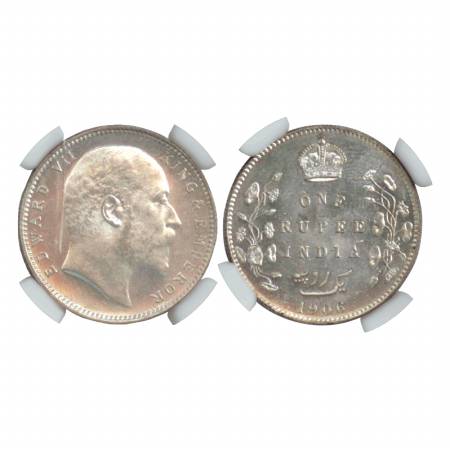 Edward VII, Silver Rupee, 1906, Bombay Mint, 'B' incused + dot. (Pr. 202) Graded as MS 60 