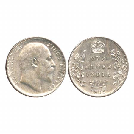Edward VII, Silver Rupee, 1909, Bombay Mint, 'B' incused with dot, last numeral '9' struck
