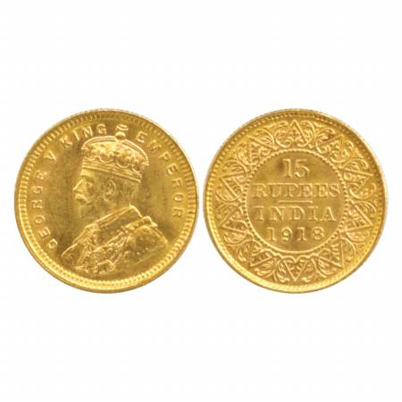 George V, Gold 15 Rupee, 1918, Bombay Mint. (Pr. 25) Extremely Fine, Very Rare.