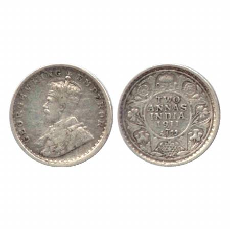 George V, Silver Rupee, Two Annas, 1911, Calcutta Mint, without dot, pig type. (Pr. 564) V