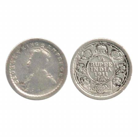 George V, Silver ¼ Rupee, 1911, Pig type, Calcutta Mint. (Pr. 440) Fine +, Rare.