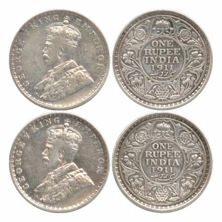 George V, Silver Rupee (2), 1911, Calcutta and Bombay Mint. Very Fine +, Scarce.