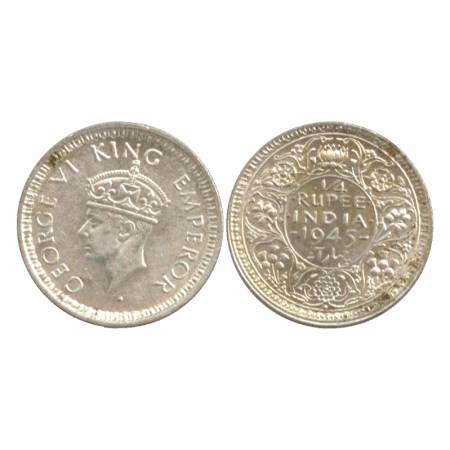 George VI, Half Silver ¼ Rupee, 1945, large 5, with dot. (Pr. 470) Extremely Fine, Scarce.
