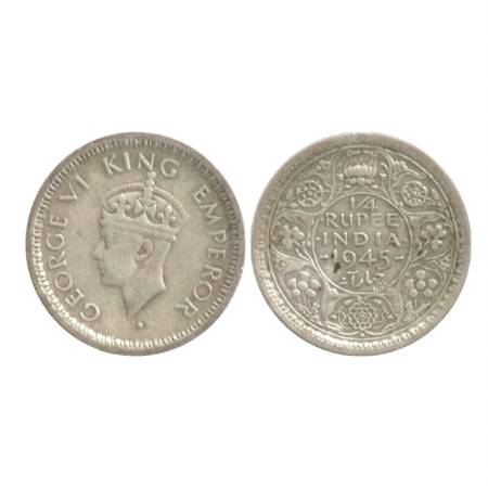 George VI, Half Silver ¼ Rupee, 1945, large 5, with dot. (Pr. 470) Very Fine +, Rare.