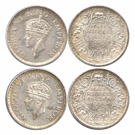 George VI, Silver ½ Rupee (2), 1939, Calcutta Mint, head type II. (2 Coins) About Extremel