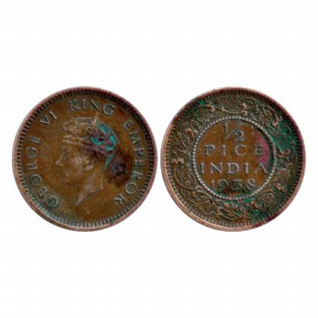 George VI, Copper ½ Pice, 1938, Calcutta Mint. Very Fine +, Very Rare.