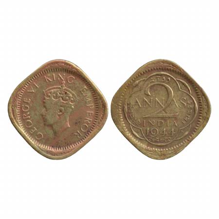George VI, Nickel Brass 2 Annas, 1944, Lahore Mint. (Pr. 908) Fine +, Rare.
