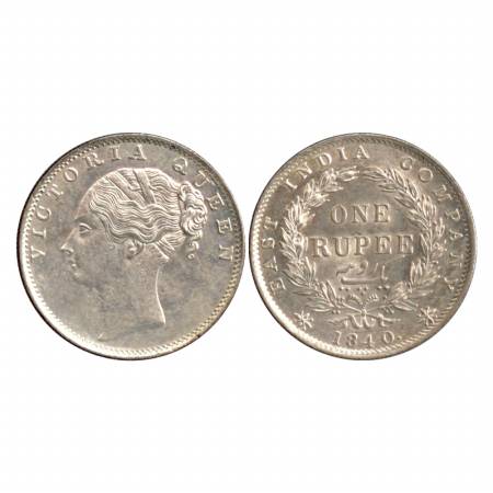 Victoria Queen, Continuous Legend, Silver Rupee, 1840, Calcutta Mint. Obv: English head, c