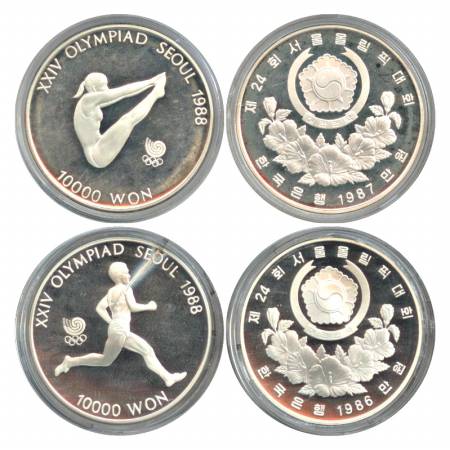 Korea-South, Olympics, Silver Crown 10000 Won (2 different), XXIV Olympiad Seoul 1988. (2 