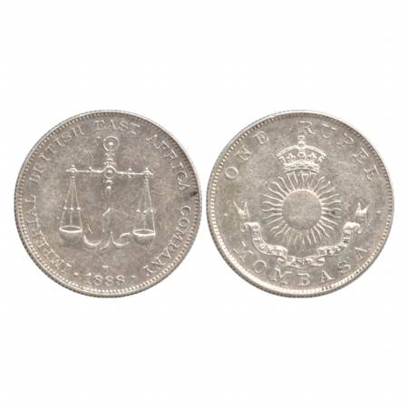 Mombasa, British Colony, Silver Rupee, 1888 H mint mark. Obv: legend imperial British East