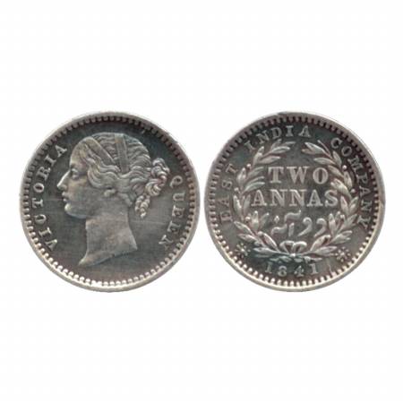 Victoria Queen, Divided Legend, Silver Two Annas, 1841, Madras Mint, S. W. W (S incused & 