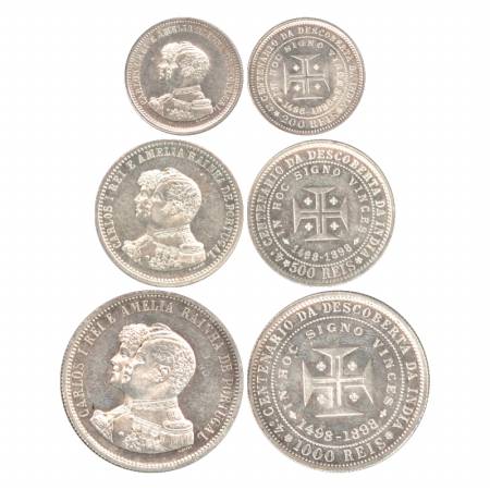 Portugal, Carlos I, 1898, Silver (3), 200, 500 and 1000 Reis, 400th Anniversary Discovery 