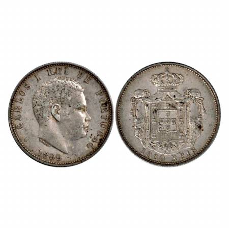 Portugal, Carlos I, 1899, Silver 1000 Reis, (KM 540). Very Fine +, Scarce.