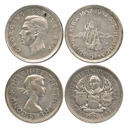 South Africa, 5 Shilling, Half Silver, 28.28g, 1952, (KM 41), Very Fine + and Southern Rho