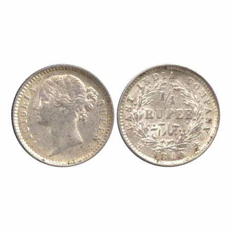 Victoria Queen, Divided Legend, Silver ¼ Rupee, 1840, Calcutta Mint, W. W. raised/Numeral 