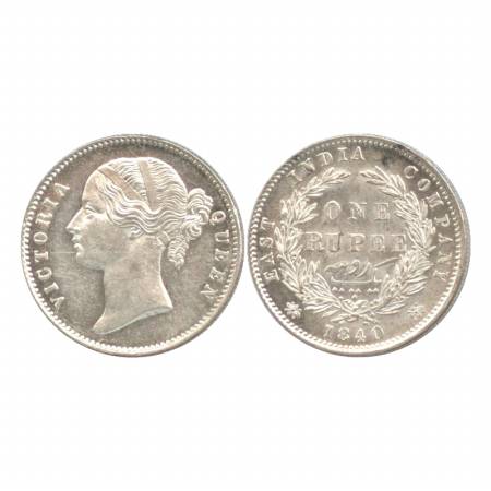 Victoria Queen, Divided Legend, Silver Rupee, 1840, Calcutta Mint, W. W. raised, 28 berrie