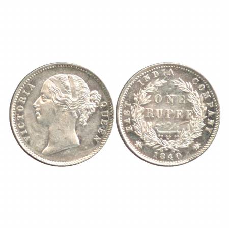 Victoria Queen, Divided Legend, Silver Rupee, 1840, Calcutta Mint, W. W. raised, 28 berrie