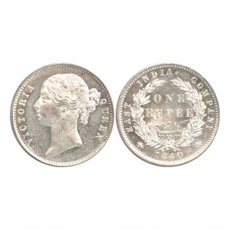 Victoria Queen, Divided Legend, Silver Rupee, 1840, Calcutta Mint, W. W. raised, large let