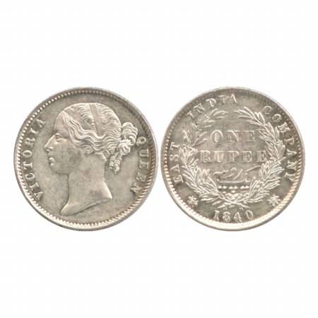 Victoria Queen, Divided Legend, Silver Rupee, 1840, Calcutta Mint, W. W. raised, 28 berrie