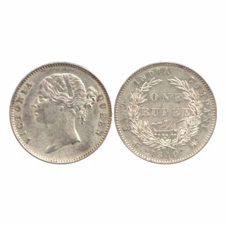 Victoria Queen, Divided Legend, Silver Rupee, 1840, Bombay Mint, W. W. raised, 28 berries,