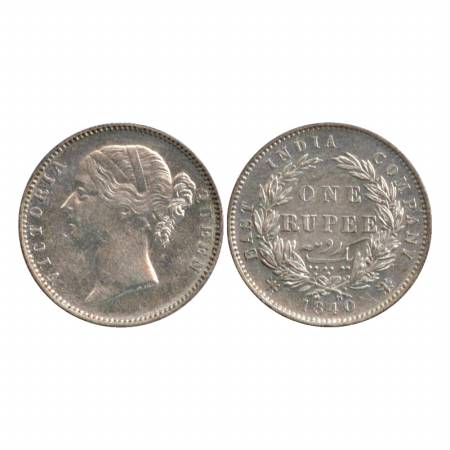 Victoria Queen, Divided Legend, Silver Rupee, 1840, Madras Mint, W. W. S. raised, 28 berri