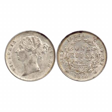 Victoria Queen, Divided Legend, Silver Rupee, 1840, Madras Mint, W. W. S. raised, 28 berri