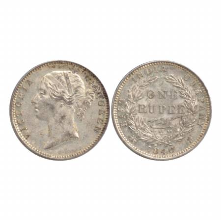 Victoria Queen, Divided Legend, Silver Rupee, 1840, Madras Mint, W. W. B. raised, dot afte