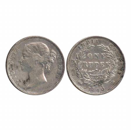 Victoria Queen, Divided Legend, Silver Rupee, Madras Mint, W. W. B. raised, 29 berries. Un