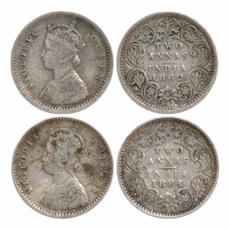 Victoria Queen & Empress, Silver Two Annas (2), Bombay Mint, 1862, A/I/No M. M., 1884, A/I