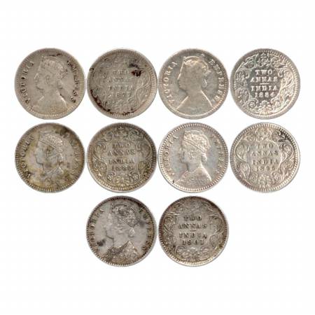 Victoria Empress, Silver Two Annas (5), 1877, Bombay Mint, A/I/No M. M. 1884, Calcutta Min