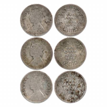 Victoria Empress, Silver Two Annas (3), 1877, Calcutta Mint, B/II/No M. M. 1878, Calcutta 