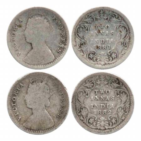 Victoria Empress, Silver Two Annas (2), Calcutta Mint, 1881, B/II/'C' incused. 1882, B/II/